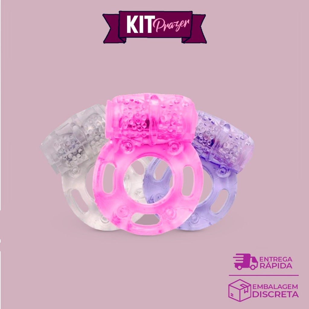 Kit com 3 Anel Peniano C/ Vibro Massageador Prolonga Ereção