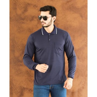 Camisa gola polo manga longa Plus size G1, G2 e G3 com punhl