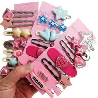 7 Presilha de cabelo bico pato coração/estrela rosa metal menina