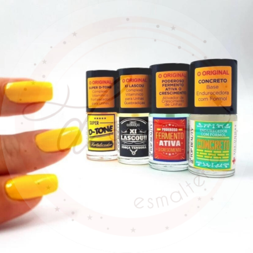 Kit 4 Bases Top Beauty Base Concreto + Fermento Ativa + Xi Lascou + Super D-Tone S.O.S Unhas 7ml