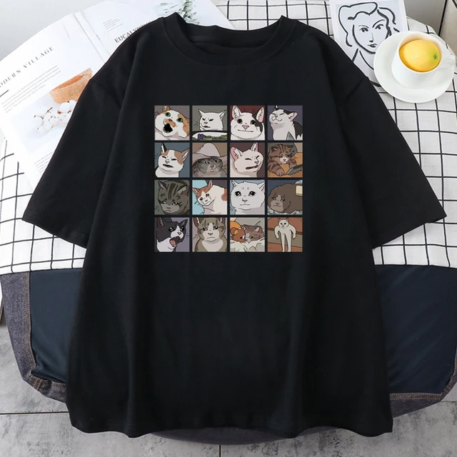 Camiseta Gatos Basica Blusa Meme Quebra-Cabeça Estampado T-shirt Confortável Algodao Engraçados