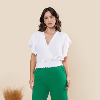 Blusa feminina duna babado na manga e elástico cintura cherme verão
