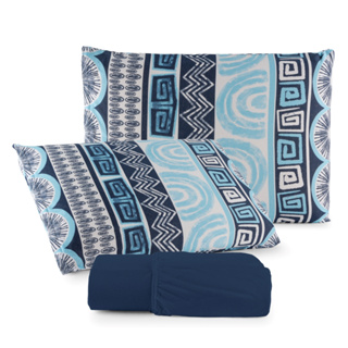 Jogo de Lençol de Malha 100% Algodão com Elástico e Fronha com Zíper Estampada em Oferta na Shopee