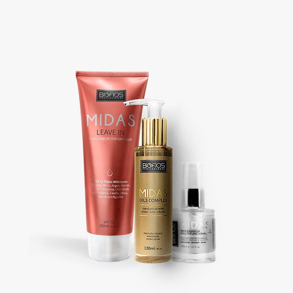 Kit Amor Midas Biofios - Leave In + Óleo Argan (Oils Complex) + Reparador De Pontas Multifuncional