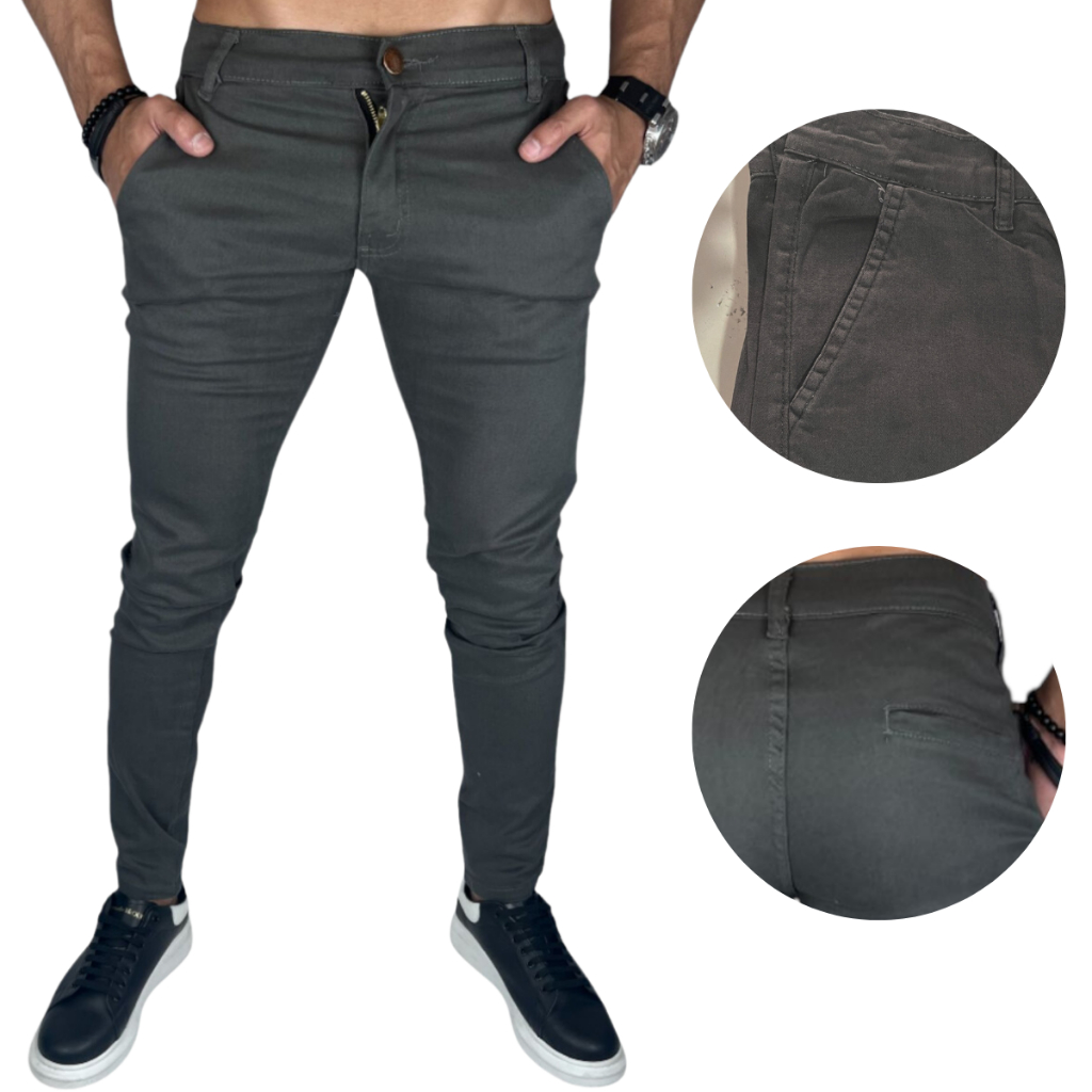 Calça Masculina Sarja Slim com Elastano - Esporte Fino em Oferta na Shopee