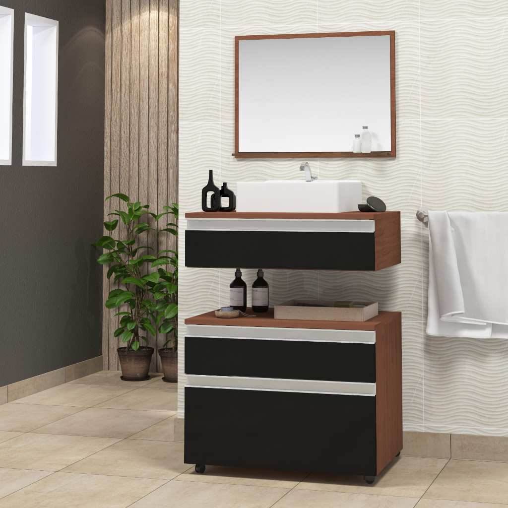 Conjunto safira 60cm completo gabinete banheiro com cuba e espelheira (com espelho) MARTICONI em Oferta na Shopee