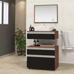 Conjunto safira 60cm completo gabinete banheiro com cuba e espelheira (com espelho) MARTICONI