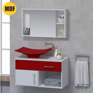 Conjunto New Stilo MDF gabinete banheiro com pia e espelheira