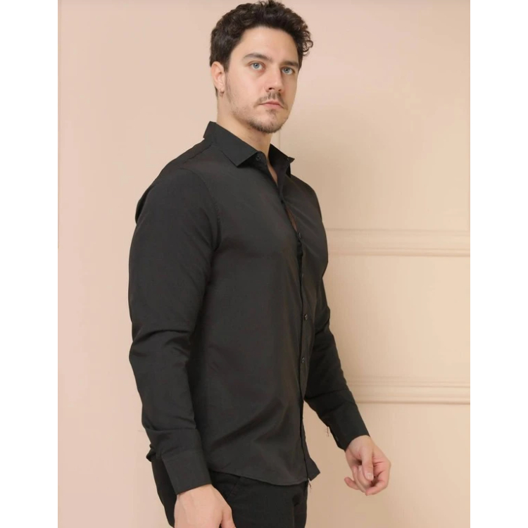 Camisa Social Masculina Manga Comprida Slim Fácil lisa