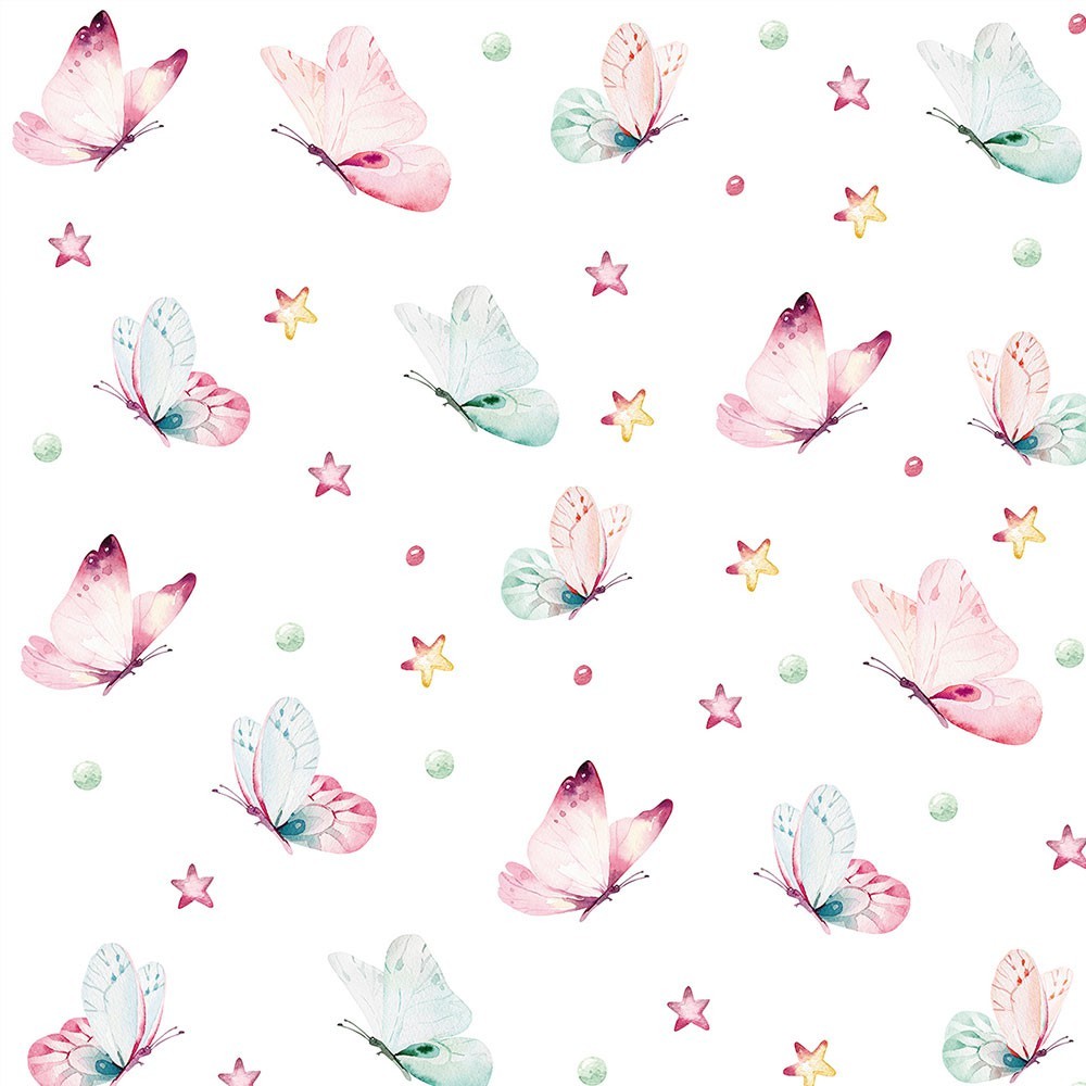 Papel de parede com borboletas em tons aquarela de rosa e azul Ideal Para Quarto Infantil 1,00m - Home & Living