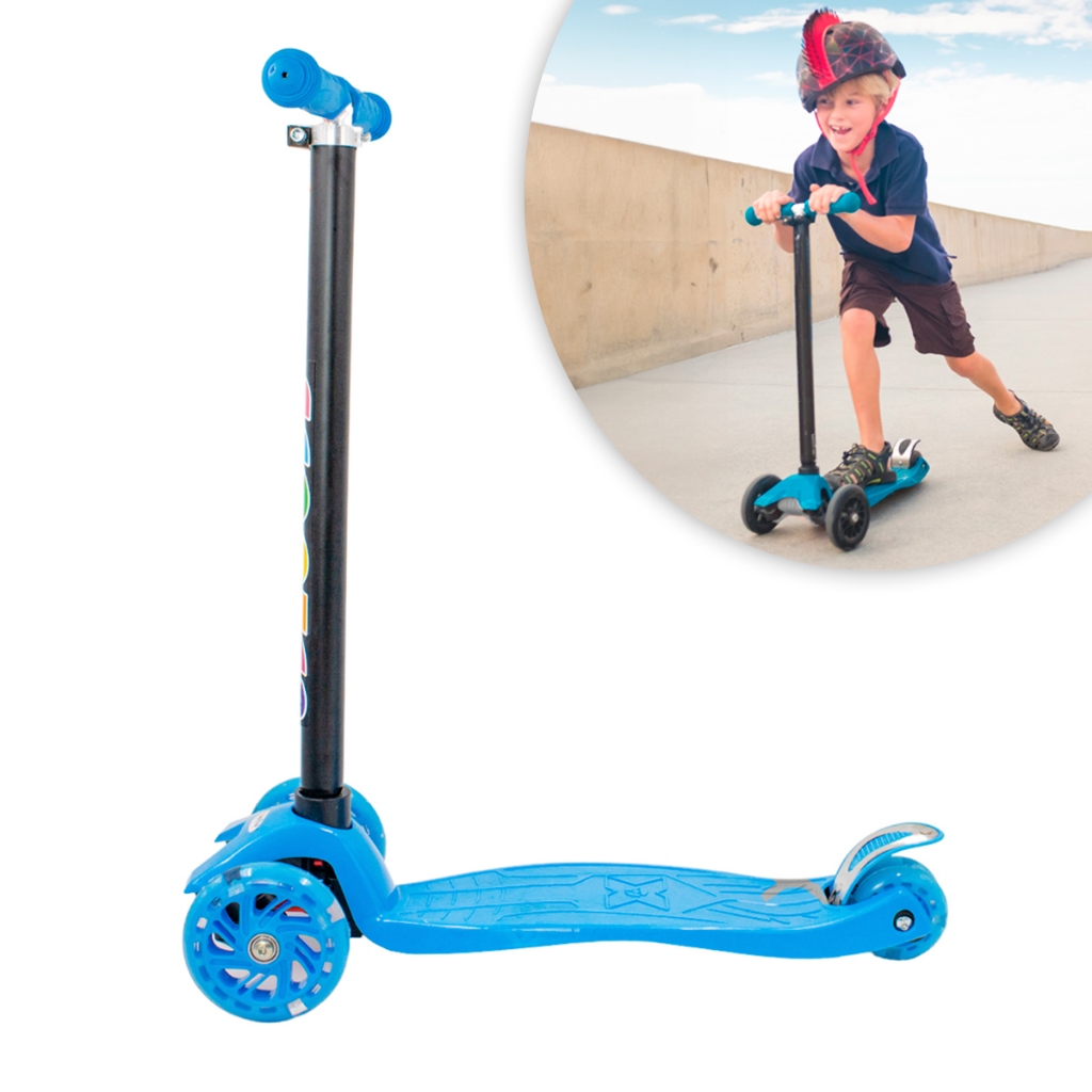 Patinete Regulável Infantil 4 Rodinhas Com Led Para Crianças Brinquedo Esporte Até 60Kg