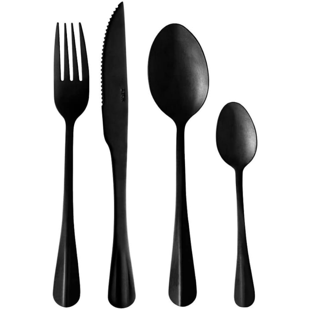 Jogo Faqueiro Aço Inox Lyor Preto 24 Peças Luxo Jantar Mesa Serve 6 Pessoas