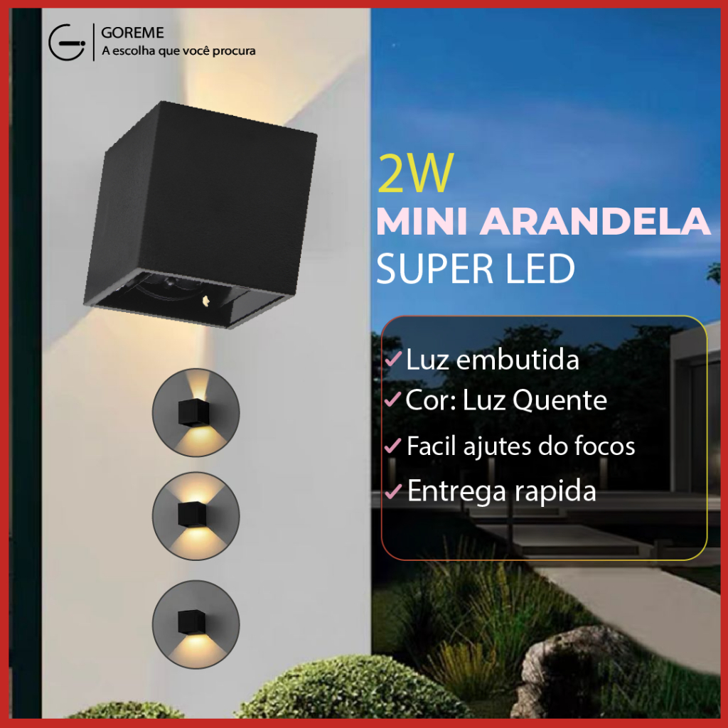 Arandela LED 2W Slim 2 Focos Ajustáveis + Luz Embutida - Modelo Europeu Moderno Interno e Externo Paredes e Muros Preto Branco e Marrom em Oferta na Shopee