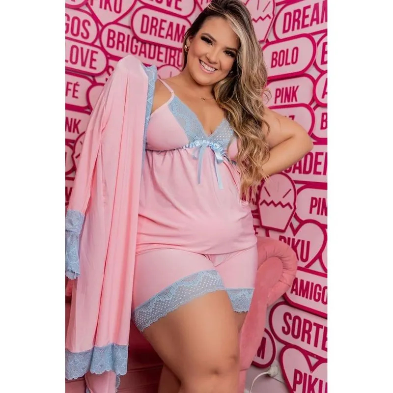 Baby Doll Plus Size Liso Em Liganete Com Detalhes De Renda em Oferta na Shopee