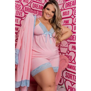 Baby Doll Plus Size Liso Em Liganete Com Detalhes De Renda em Oferta na Shopee
