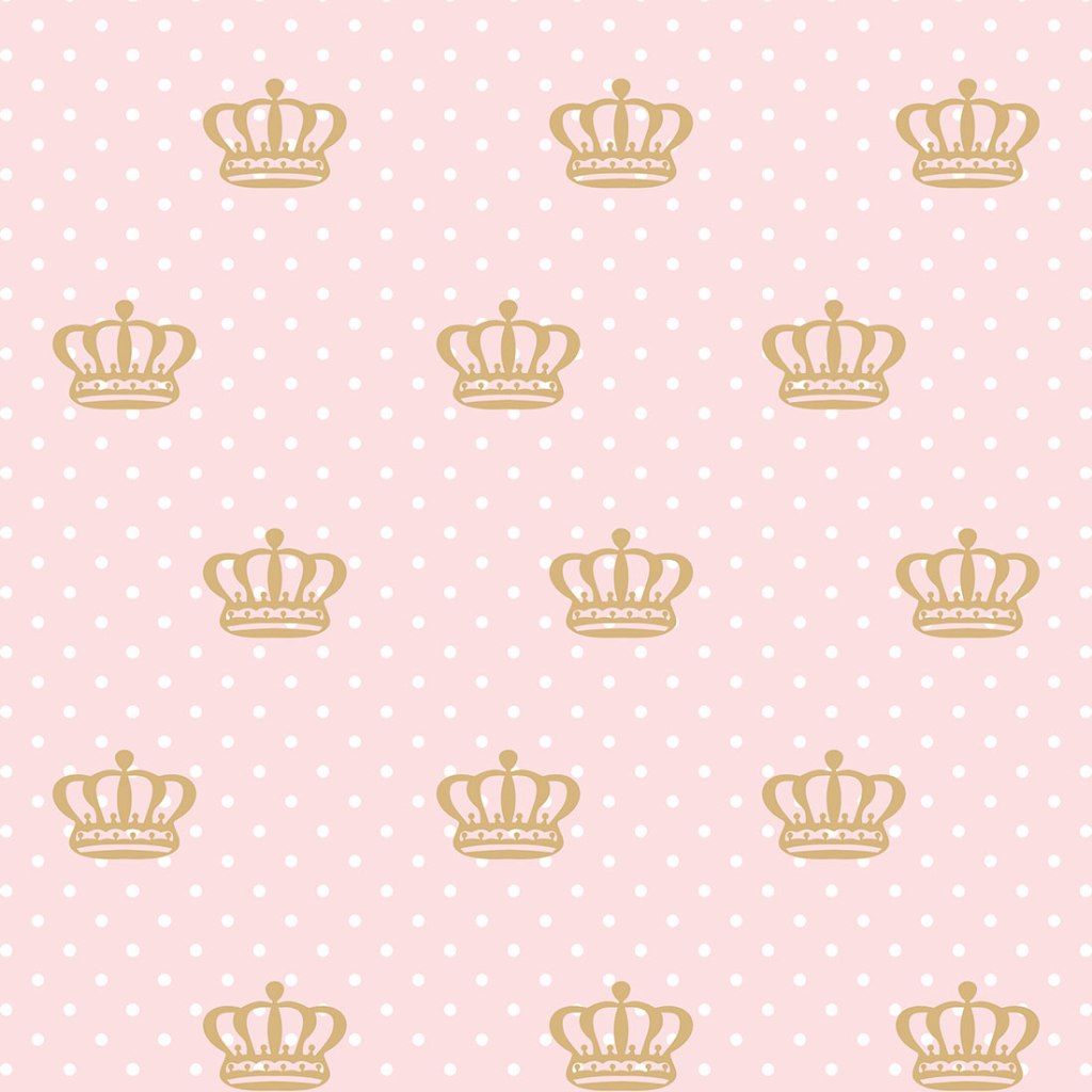 Kit 6 Papel De Parede Adesivo Poá Brancos E Coroa Fundo Rosa 2,60 m
