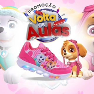 Tênis Infantil Escolar Feminino Menina Desenho Personagem De Led Luzes Patrulha Canina Rosa Promoção