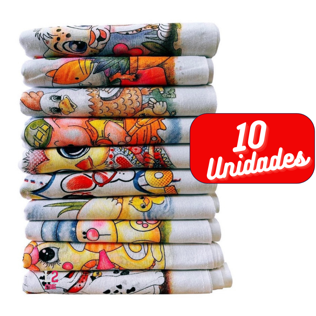 10 Pano De Prato Estampado Bainha Com 10 Peças