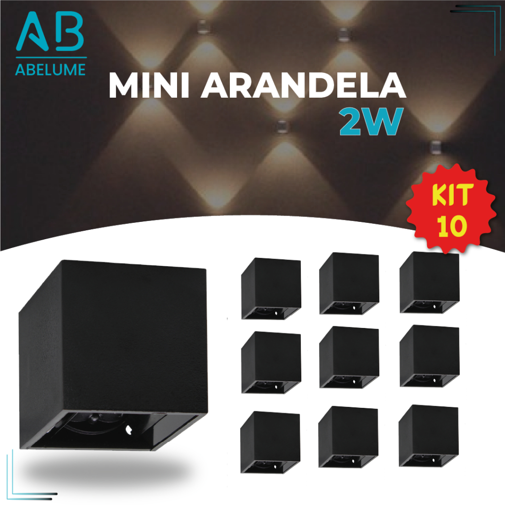 Kit 10 Arandela LED 2W Slim 2 Focos Ajustáveis + Luz Embutida - Modelo Europeu Moderno Interno e Externo Paredes e Muros Preto Branco e Marrom em Oferta na Shopee