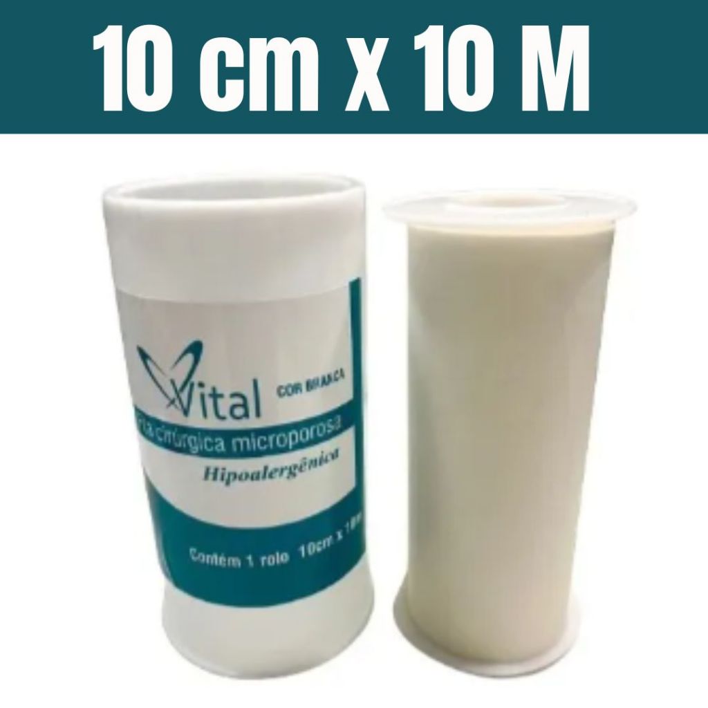 Fita Cirúrgica Microporosa Adesiva Para Curativo Bandagem  Hipoalérgica BRANCA 10CM X 10M - VITAMEDICAL
