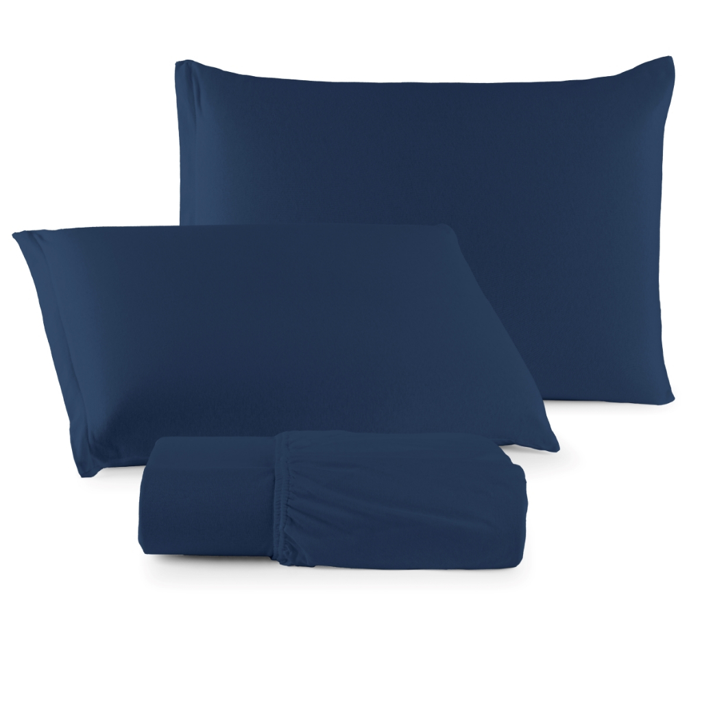 Jogo de Lençol de Malha 100% Algodão C/ Elástico e Fronha com Zíper