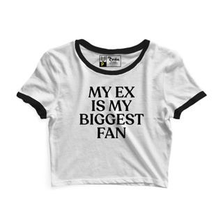 Cropped Blusinha As Braba My Ex Is My Biggest Fan Branco Viés Preto em Oferta na Shopee