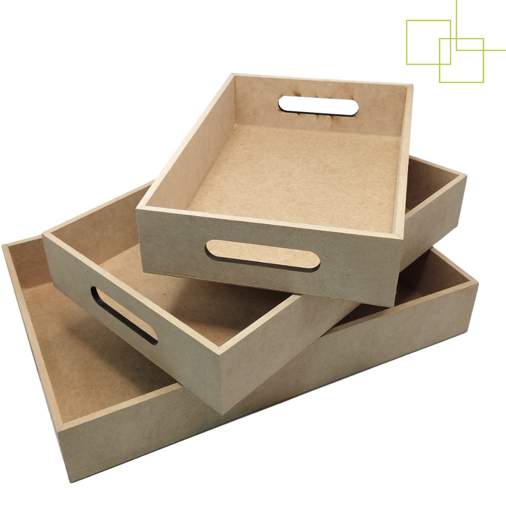 Bandeja Retangular MDF Cru 3mm Organização Decoração Multiuso Reta Lisa Diversos Tamanhos