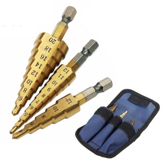 Kit Jogo 3 Brocas Escalonadas Titânio 4-12 4-20 3-12mm Espiral Hss