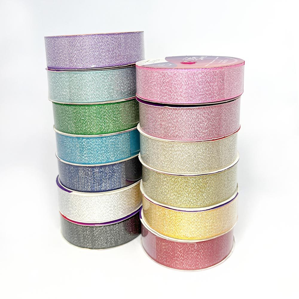 Fita de Cetim com Lurex 22mm Glitter Metalizada Cinderela Laços Artesanatos
