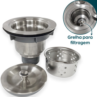 Valvula Pia Cozinha 4 1/2 Inox Com Cesto Basket Removível Ralo de pia cuba cozinha escoamento americana