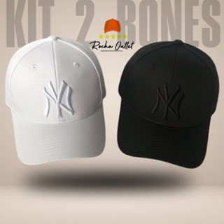 KIT 2 Bonés New York Aba Curva Masculino e Feminino Todo Preto e Todo Branco