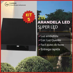 Kit 5 Arandelas LED 4W Slim 4 Focos Ajustáveis + Luz Embutida, ModeloEuropeuModernopara Interno e Externo, Preto, Branco