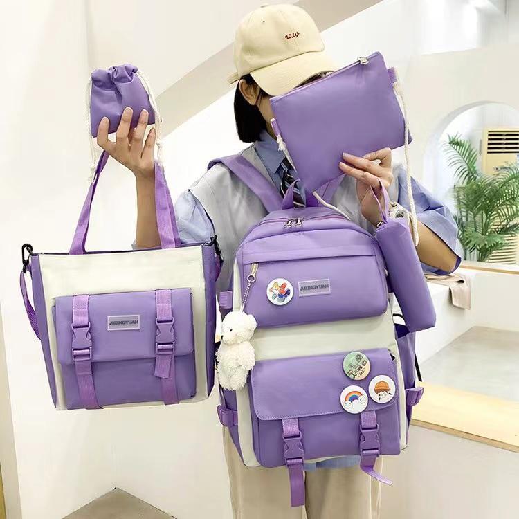 Kit 5 Bolsas Mochila Feminina Escolar Universitária De Viagem Moda Casual Unissex 9016 X149 X150 LING