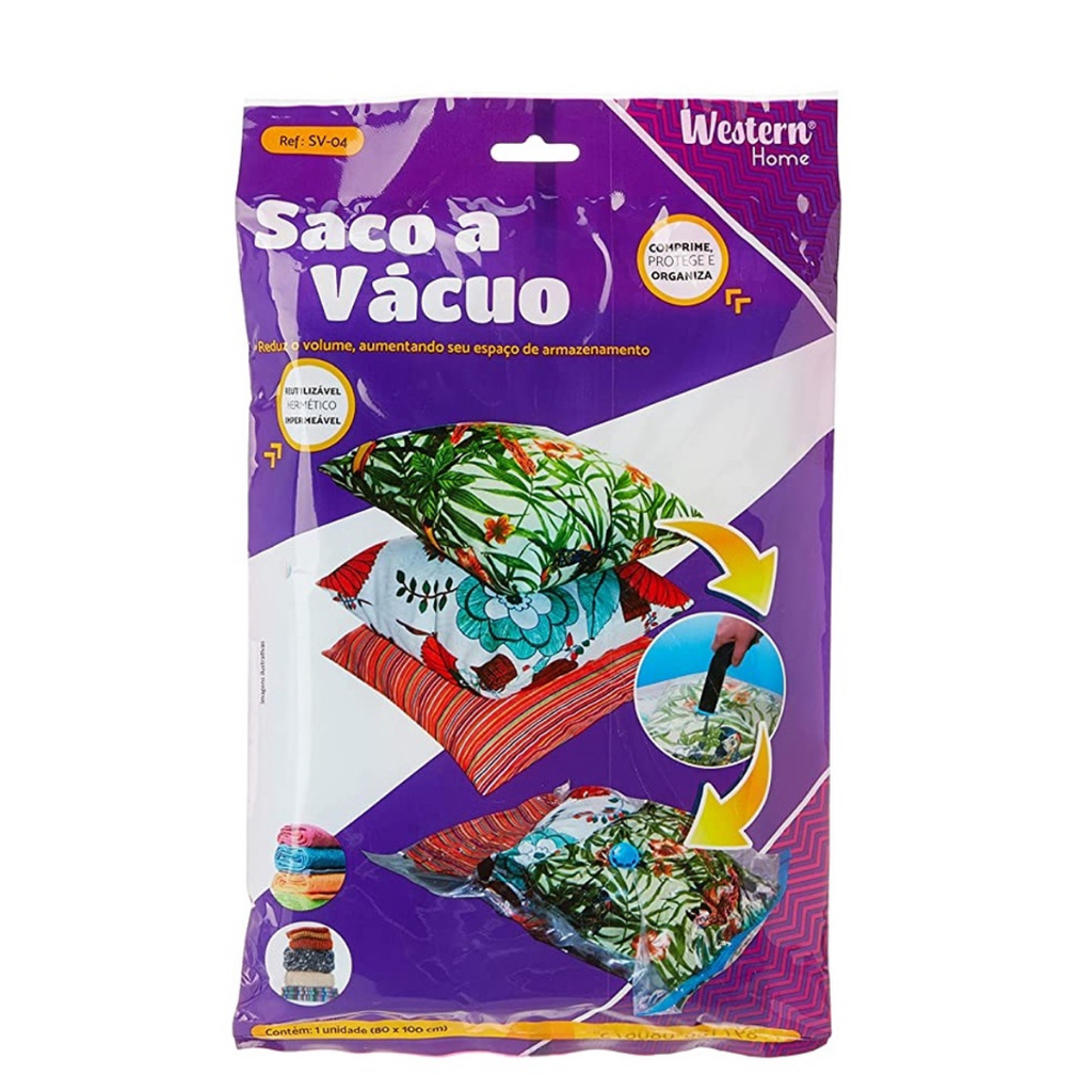 Saco a Vácuo 80x100 cm Organizador Roupa Edredom Viagem Western Prático em Oferta na Shopee
