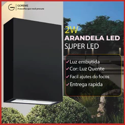 Arandela LED 4W Slim 2 Focos de Vidro + Luz Embutida, Modelo Europeu Moderno para Interno e Externo, Preto e Branco