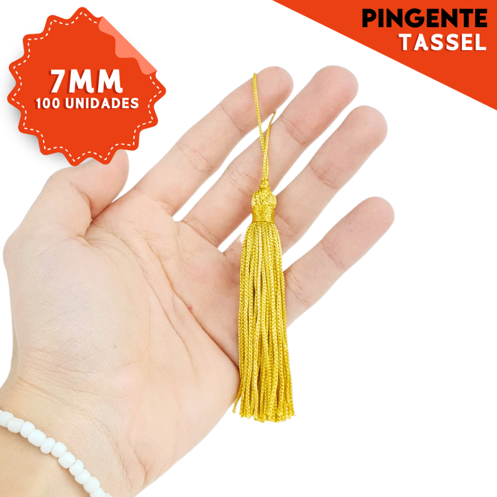 Pingente de Seda Tassel - Franja Dourada - Com 100 Unidades - Nybc