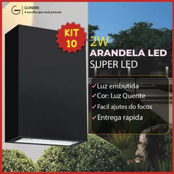 Kit 10 Arandelas LED 4W Slim 2 Focos de Vidro + LuzEmbutida, ModeloEuropeu Modernopara Interno e Externo, Preto e Branco