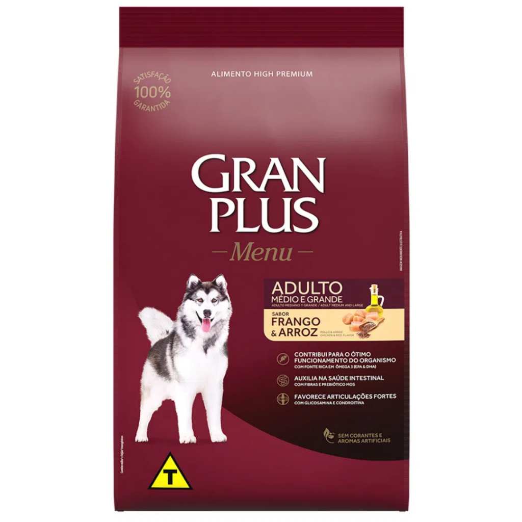 Ração GranPlus Menu Frango e Arroz para Cães Adultos 15kg em Oferta na Shopee