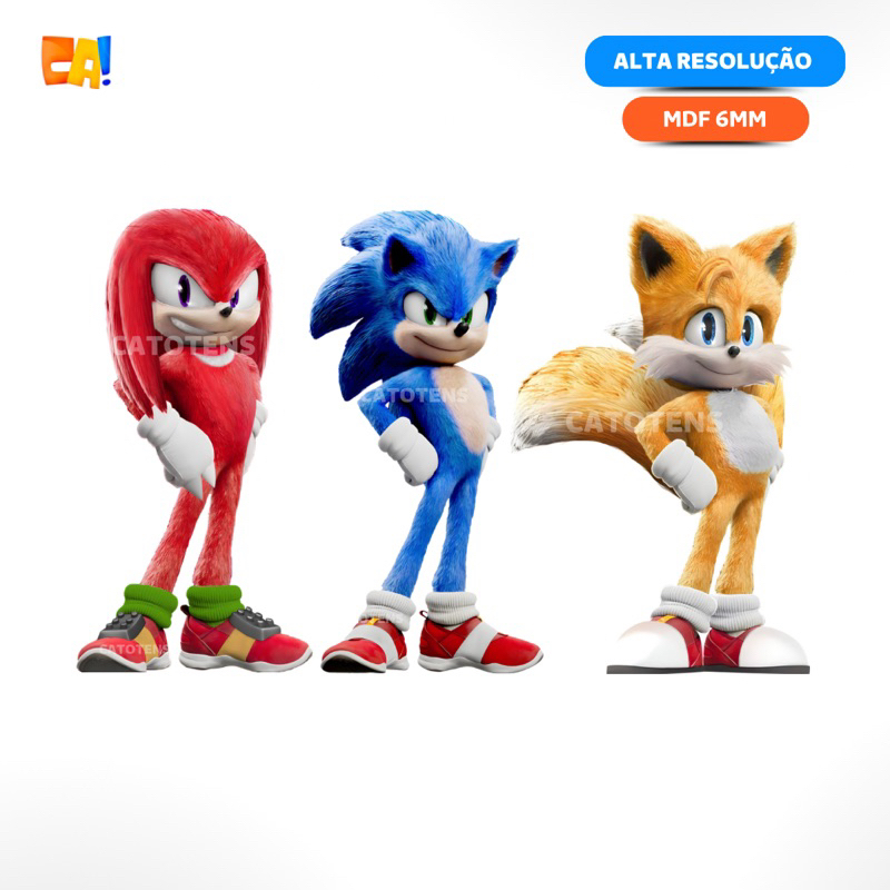 Kit 3 Diaplays MDF Sonic, Knuckles e Tails 60cm / 70cm / 80cm / 90cm / 95cm - Totens Sonic vermelho, azul e amarelo.
