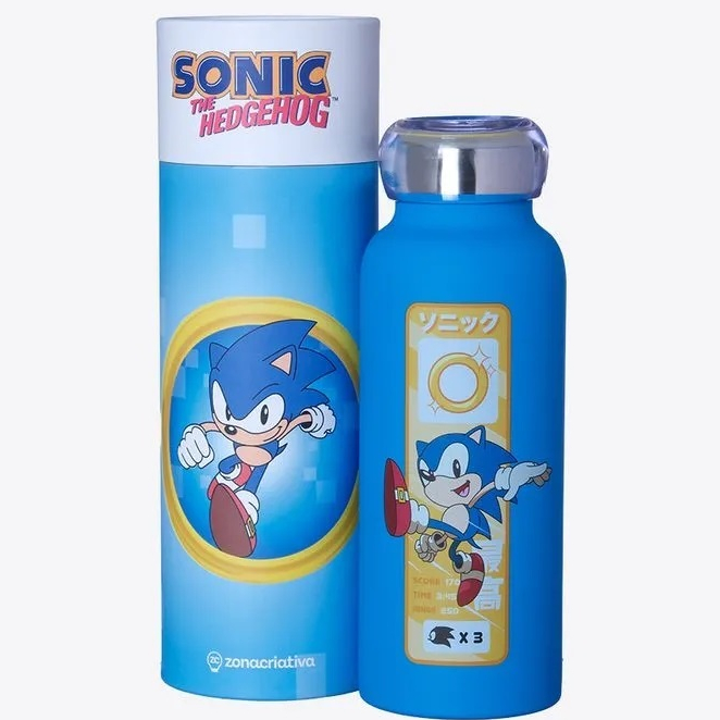 Garrafa térmica emborrachada Sonic 500ml - Nintendo Garrafa térmica para água