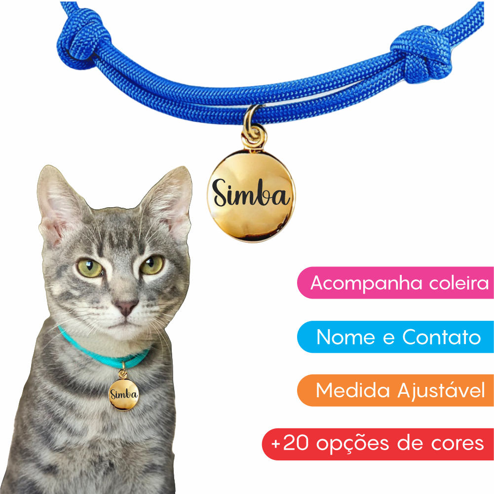 Coleira Para Gato Com Plaquinha De Identificação Com Nome e Telefone