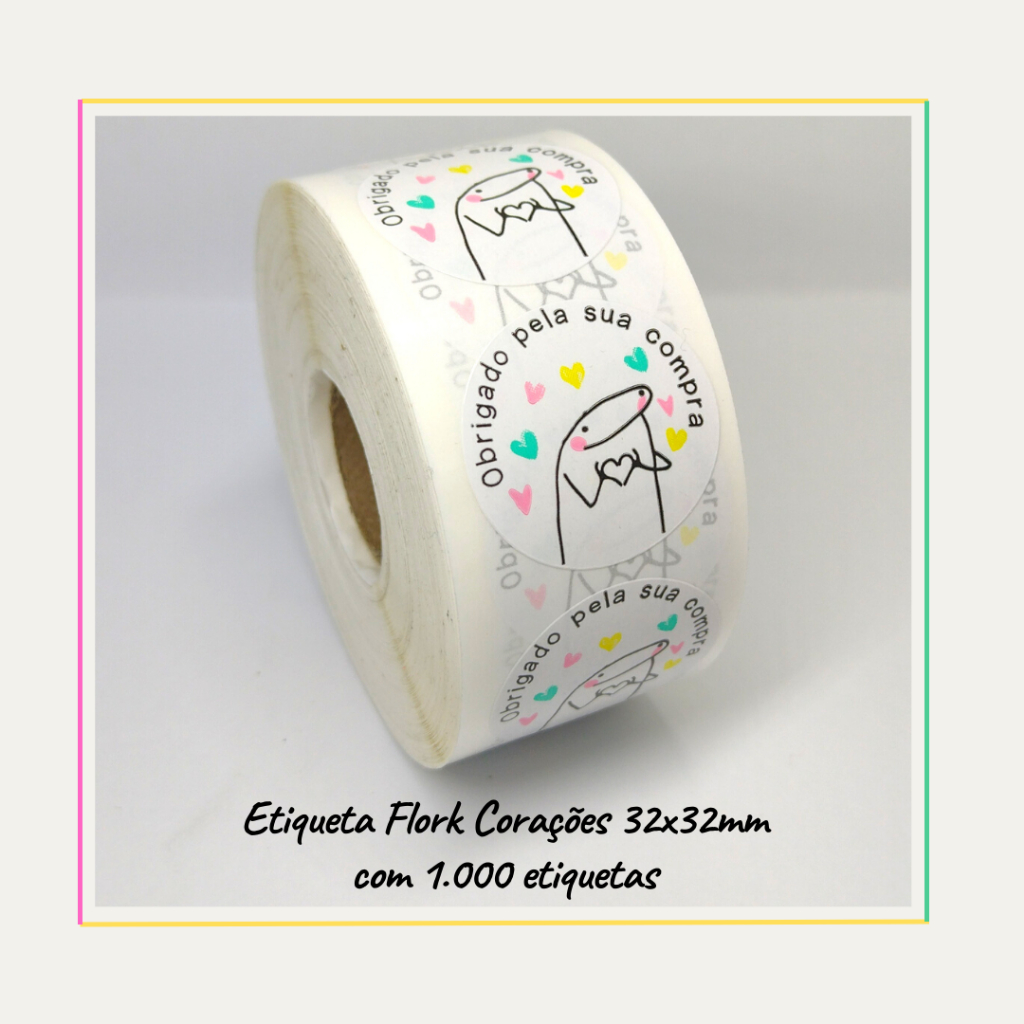 Etiquetas Adesivas Flork/ Bento Corações Obrigado Pela Sua Compra
