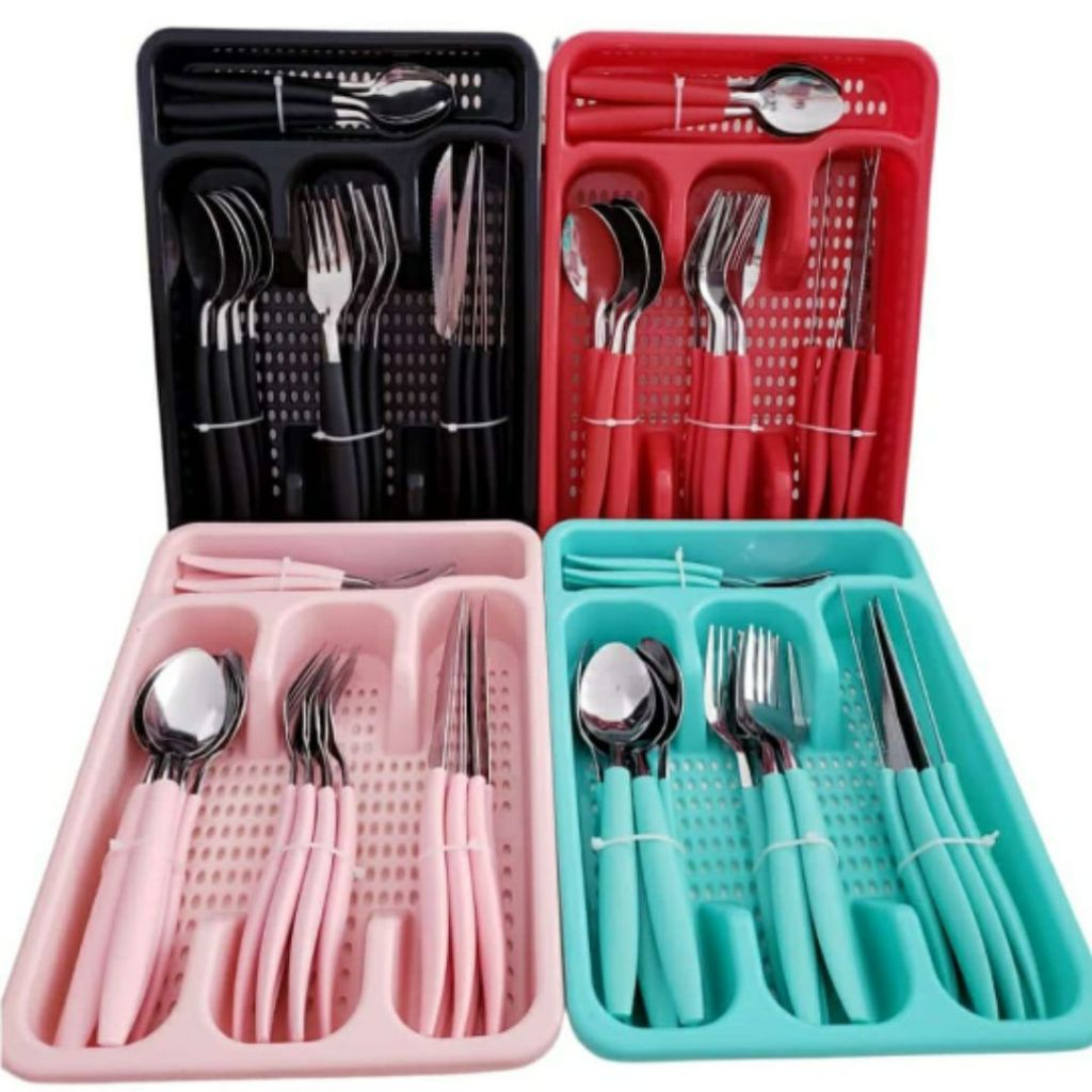 Jogo De Talheres Inox Com 24 Peças + Suporte Gaveteiro em Oferta na Shopee