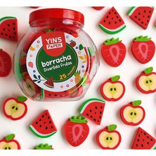 Kit 25 Borrachas Frutas Fofas Melancia Maçã e Morango em Oferta na Shopee