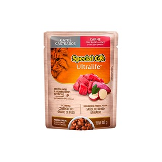 Racao Special Cat Sache Gatos Castrados Carne 85g em Oferta na Shopee