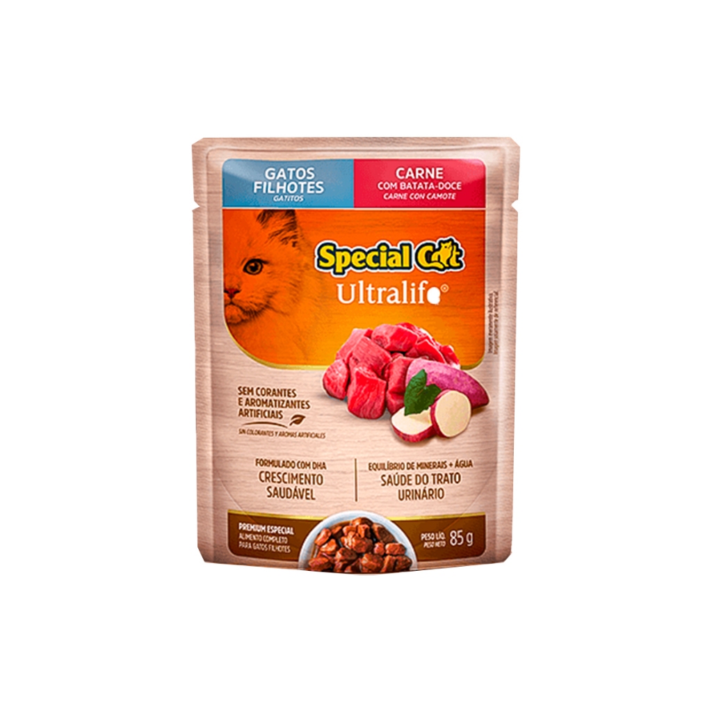 Racao Special Cat Sache Gatos Filhotes Carne 85g em Oferta na Shopee