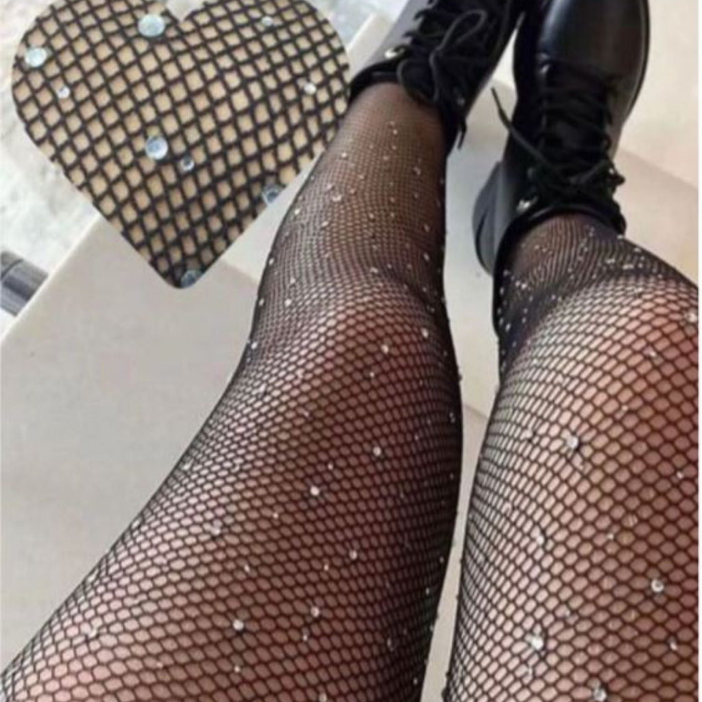Meia Calça Arrastão Aplicação Strass Brilhante Adulto Tamanho Único Sexy Festa Junina