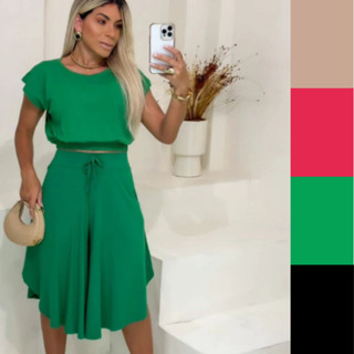Conjunto Feminino Calça Pantacourt + Blusa Confortável e estiloso Diversas cores Lançamento verão 2024