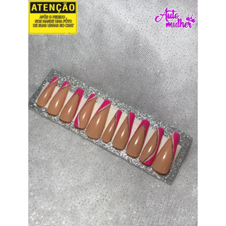 Postiça Realista Decorada Rosa Com Linhas Brancas E Douradas em Oferta na Shopee