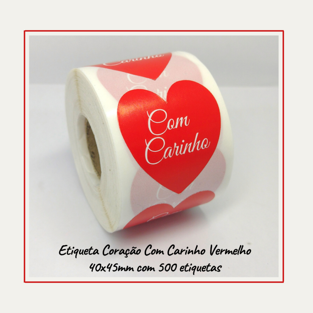Etiquetas Adesivas Com Carinho - Coração - 40x45 Vermelho em Oferta na Shopee
